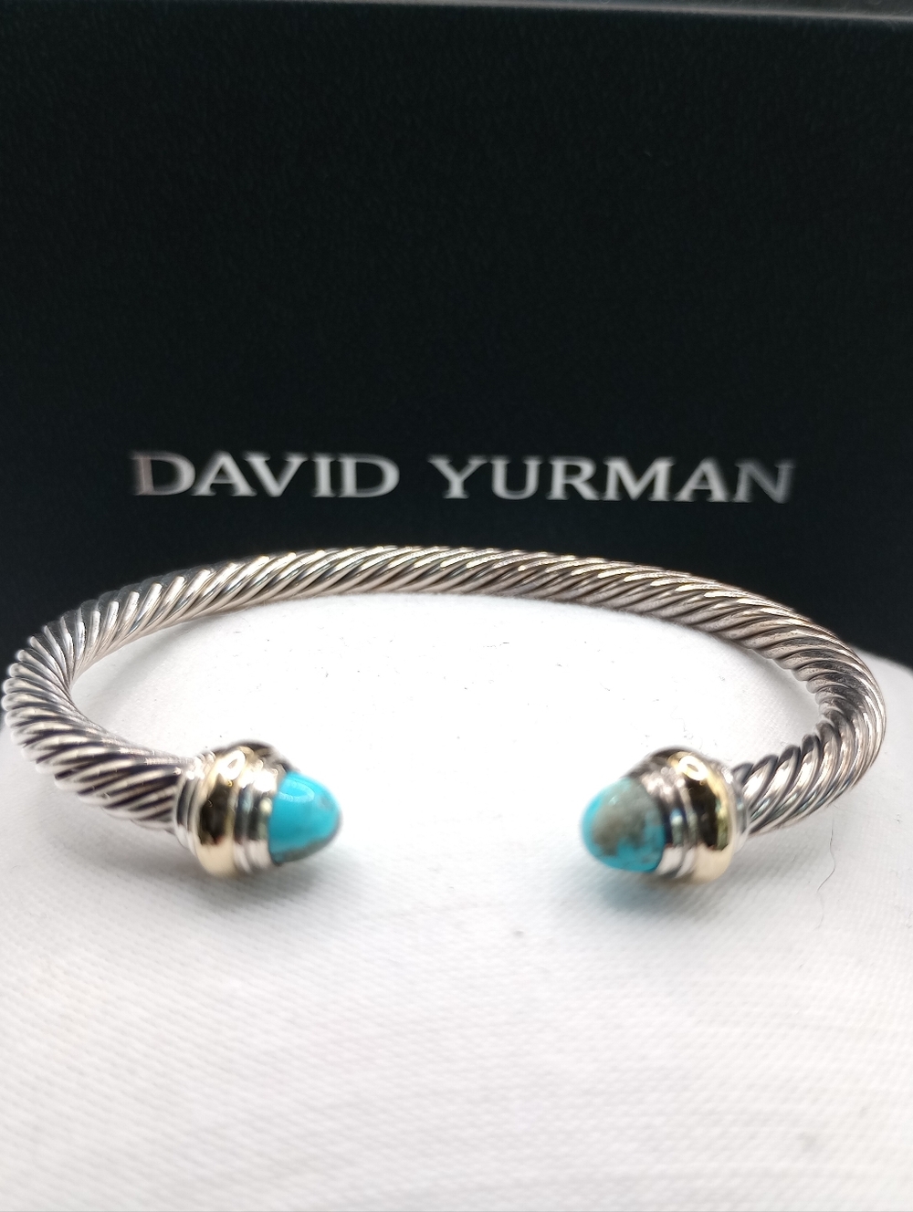 David Yurman 5 mm Silver Cable Cuff with Turquoise and Gold Accents